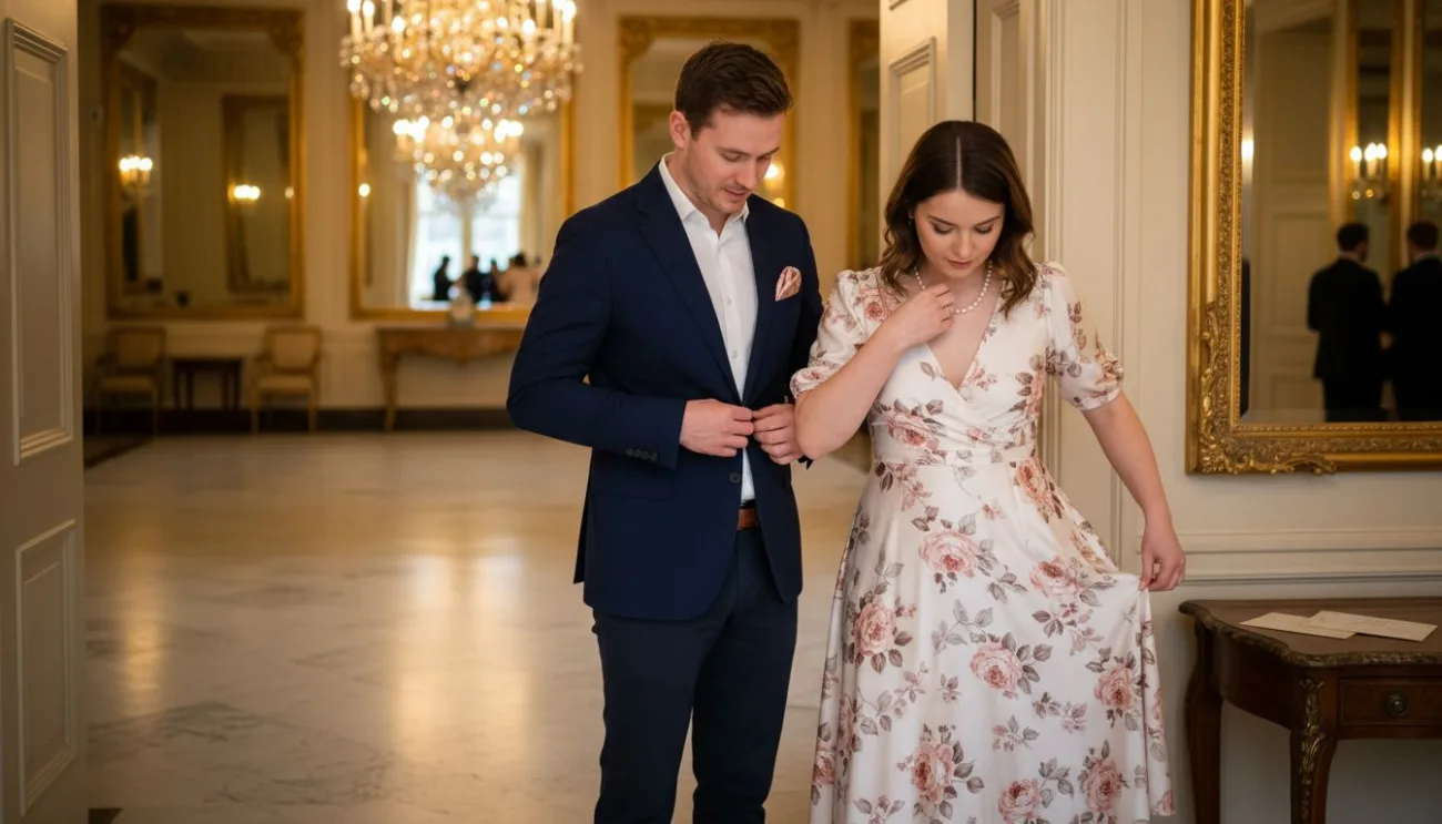 Couple preparing for elegant wedding event