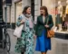 Irish women in colorful designer outfits on Dublin street