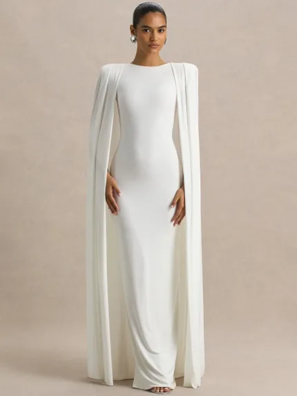 Elegant Cape Sleeve Maxi Dress