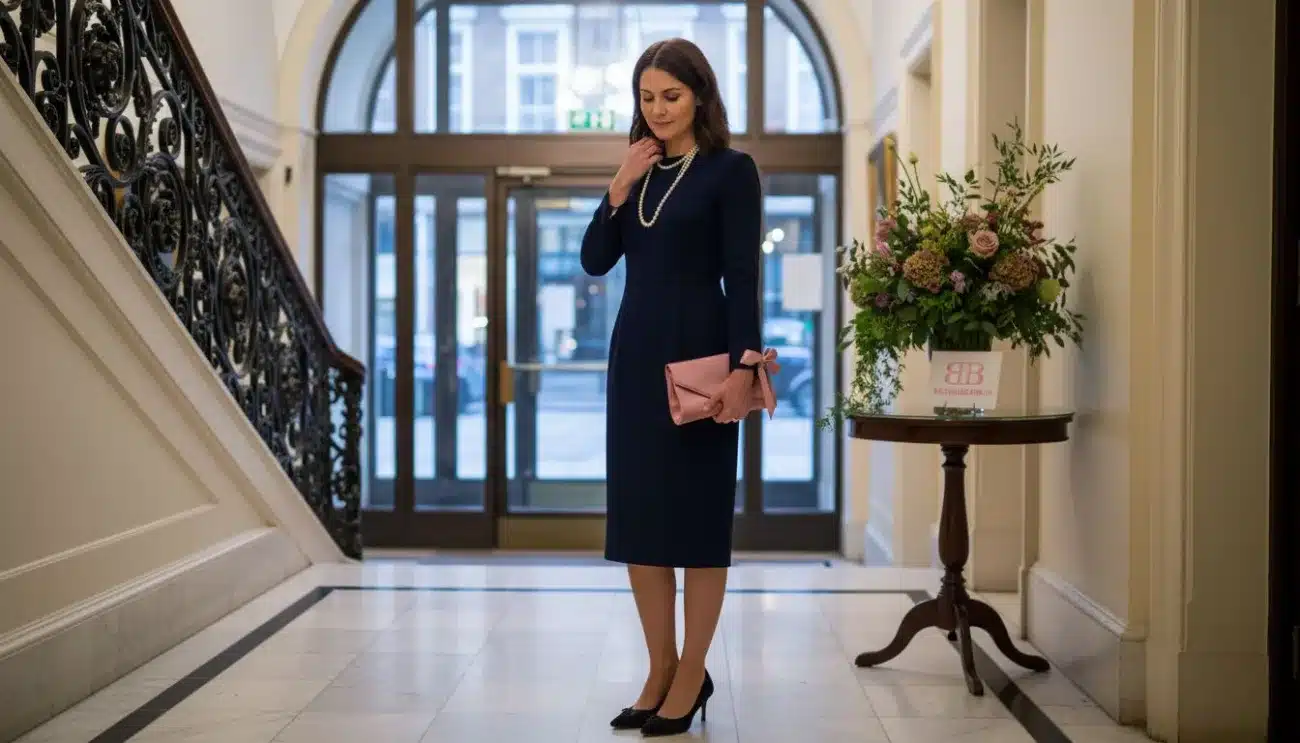 Woman preparing for UK formal event