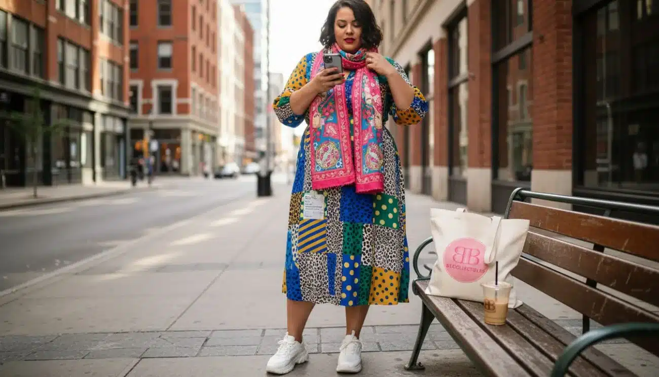 Confident plus size woman in urban street style