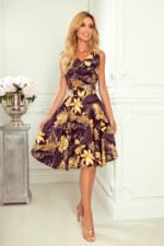 114-13 Flared dress - heart-shaped neckline - Golden leaves-3