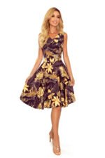 114-13 Flared dress - heart-shaped neckline - Golden leaves-6