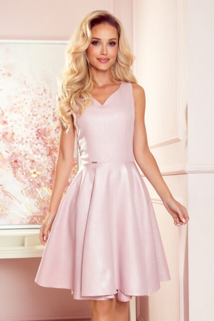 114-14 Flared dress - heart-shaped neckline - powder pink + glitter-1