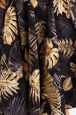 114-18 Black midi dress with an elegant top and flared bottom - golden leaves-5
