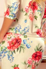 13-121 Sports dress with pockets - beige linen + red flowers-5