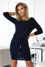 13-147 Sports dress with pockets - navy blue with small dots-4