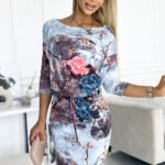 13-155 Sports dress with a tie - flowers on a stone background-1