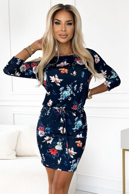 13-160 Sporty dress - colorful flowers on a dark blue background-1