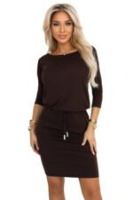 13-169 Sporty midi dress with pockets and a tie waist - chocolate brown-6