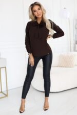140-29 Business blouse with long sleeves and a tie at the front - chocolate-2