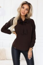 140-29 Business blouse with long sleeves and a tie at the front - chocolate-4