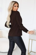 140-29 Business blouse with long sleeves and a tie at the front - chocolate-3