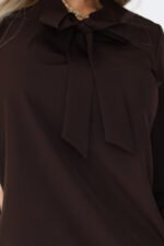 140-29 Business blouse with long sleeves and a tie at the front - chocolate-6