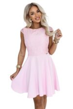 157-10 MARTA Flared dress with lace and sleeves - light pink-8