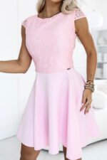 157-10 MARTA Flared dress with lace and sleeves - light pink-6