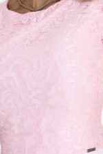 157-10 MARTA Flared dress with lace and sleeves - light pink-7