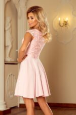 157-10 MARTA Flared dress with lace and sleeves - light pink-12