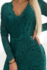 170-12 Lace dress with a neckline and long sleeves - green-5