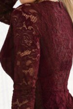 170-14 Lace dress with long sleeves and neckline - dark maroon-5