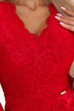 170-16 Lace dress with long sleeves and neckline - red-5