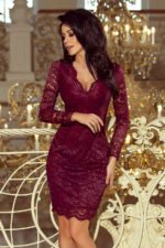 170-5 Lace dress with neckline - Burgundy color-1