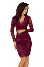 170-5 Lace dress with neckline - Burgundy color-6