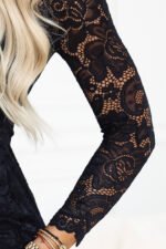 180-4 Fitted lace mini dress with long sleeves - black-7
