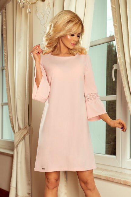190-1 MARGARET dress with lace on the sleeves - pastel pink-1
