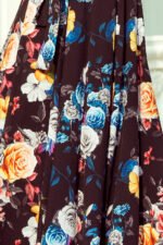194-3 Long dress with frill - black + colorful flowers-6