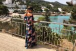 194-3 Long dress with frill - black + colorful flowers-9