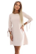 195-12 ALICE A-Line Mini Dress with Bow and Tie Sleeves - Beige-10