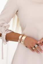 195-12 ALICE A-Line Mini Dress with Bow and Tie Sleeves - Beige-6