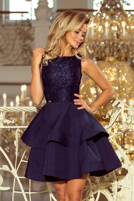 205-3 LAURA flared dress with lace - navy blue-1