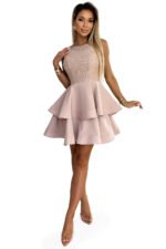 205-5 LAURA flared dress with lace - beige colour-7