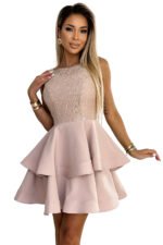 205-5 LAURA flared dress with lace - beige colour-6