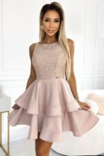 205-5 LAURA flared dress with lace - beige colour-1