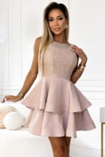 205-5 LAURA flared dress with lace - beige colour-4