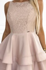 205-5 LAURA flared dress with lace - beige colour-5