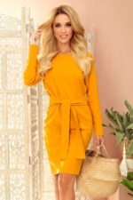 209-8 Dress with a wide tied belt - mustard-2