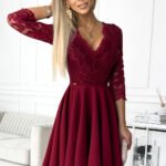 210-15 NICOLLE dress with longer back and neckline - burgundy color-1