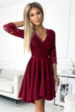 210-15 NICOLLE dress with longer back and neckline - burgundy color-1