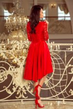 210-6 NICOLLE - dress with longer back with lace neckline - Red-2