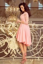 210-7 NICOLLE - dress with longer back with lace neckline - pastel pink-2