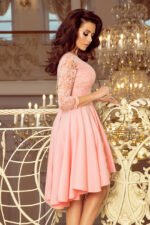 210-7 NICOLLE - dress with longer back with lace neckline - pastel pink-4