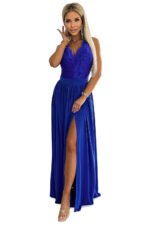 211-7 LEA long dress with lace neckline - royal blue-7