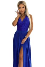 211-7 LEA long dress with lace neckline - royal blue-8