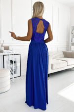 211-7 LEA long dress with lace neckline - royal blue-2