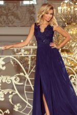 215-2 LEA long sleeveless dress with embroidered cleavage - dark blue-3