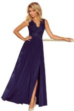 215-2 LEA long sleeveless dress with embroidered cleavage - dark blue-6